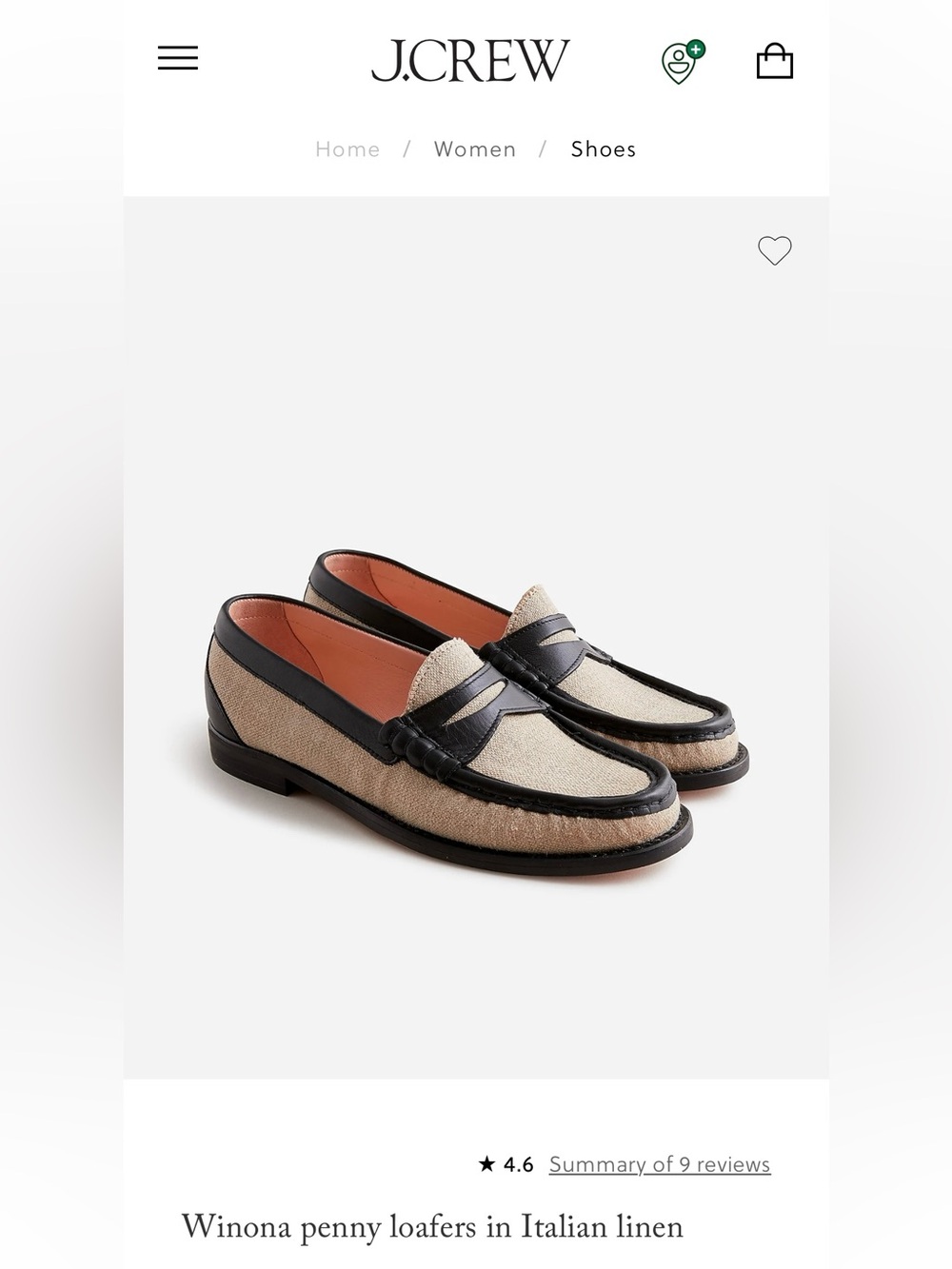 New J.Crew Winona Italian Leather/Linen loafers Sz 7 org $198+